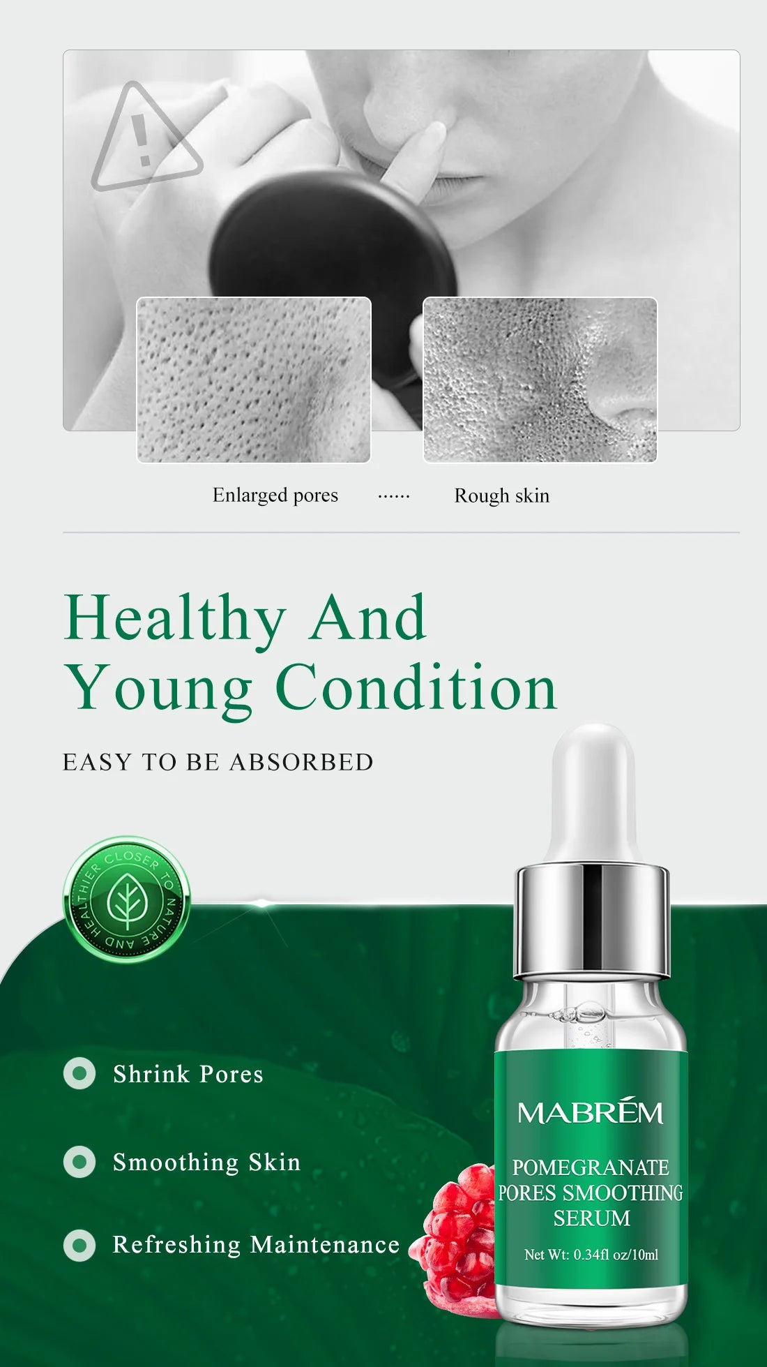 MABREM Pore Shrinking Serum Essence Pores Treatment Moisturizing Relieve Dryness Oil-Control Firming Repairing Smooth Skin Care