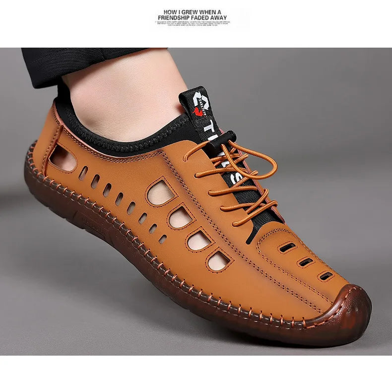 New Summer Men's Casual Sandals Fashion Hollow Breathable Shoes Flat Men's Business Soft Sole Sports Shoes Fashion Men's Shoes