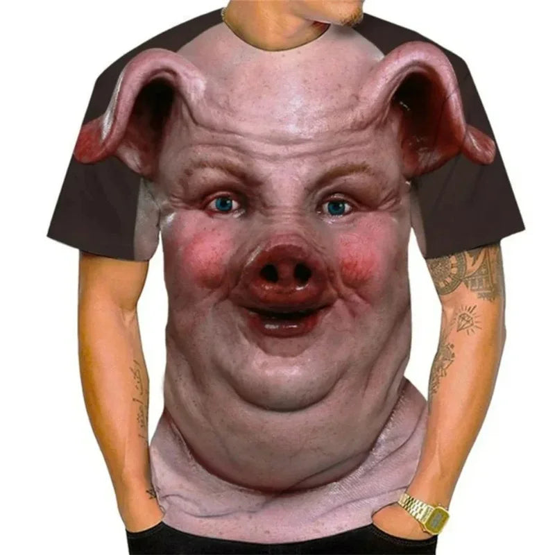 3D Printing Fat Pig T-Shirt Men Funny Animal