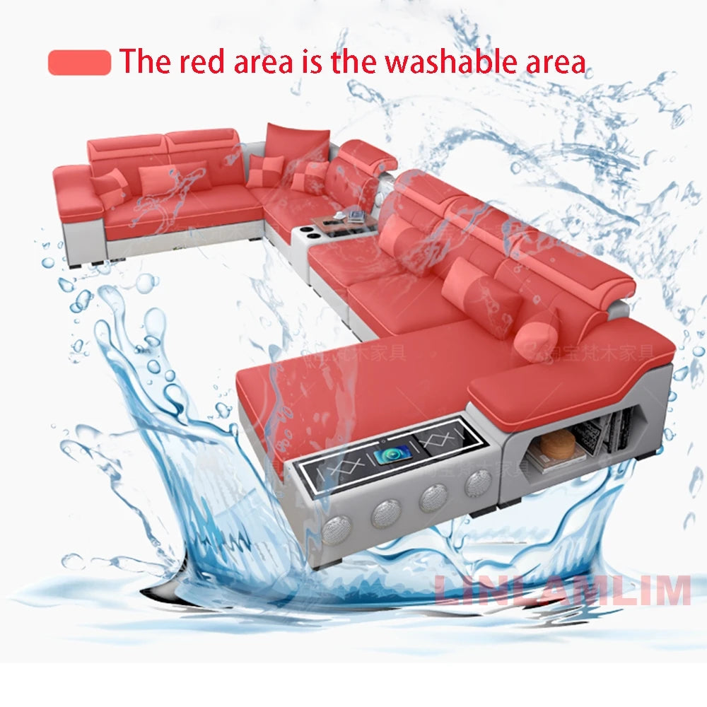 Sofa Set with Chaise Lounge, Bluetooth Speakers, and USB Charging Ports for Living Room