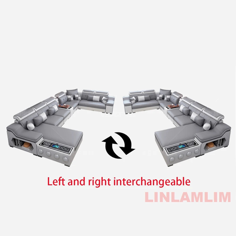 Sofa Set with Chaise Lounge, Bluetooth Speakers, and USB Charging Ports for Living Room