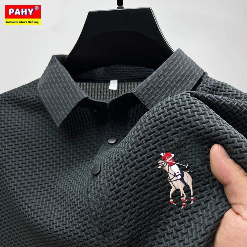 Men's Short Sleeve Polo Shirt, Ice Silk, Jacquard, Casual, Business Fashion, Stand Collar, Summer, New Style