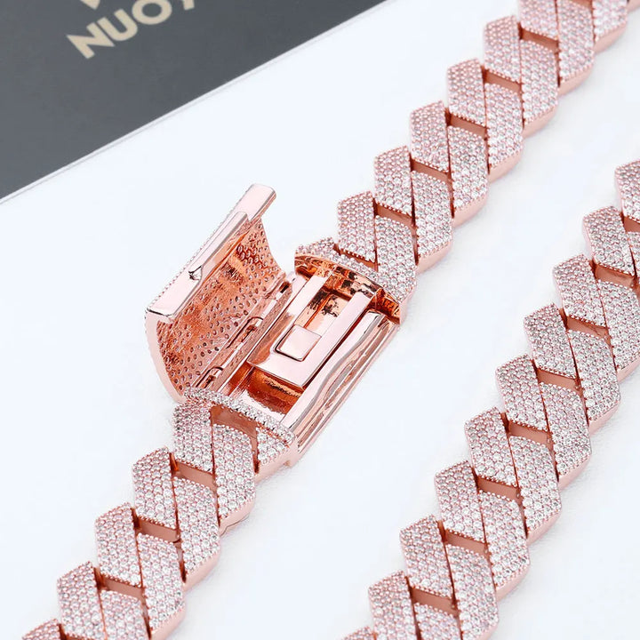 "DiamondGlow Cuban Chain: 15mm Rose Gold Iced Luxury Necklace"