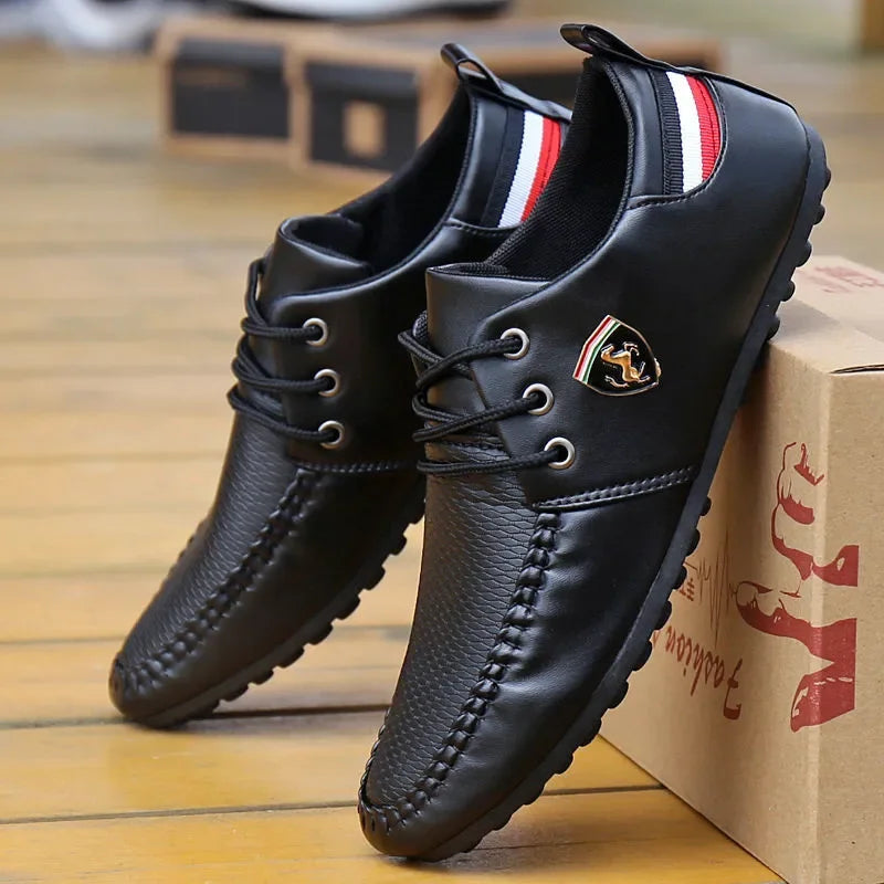 Mens Shoes White Black Leather Brand Driving Autumn Male Flats Men's Peas Shoes Man The British Men Sneakers Shoes for Men