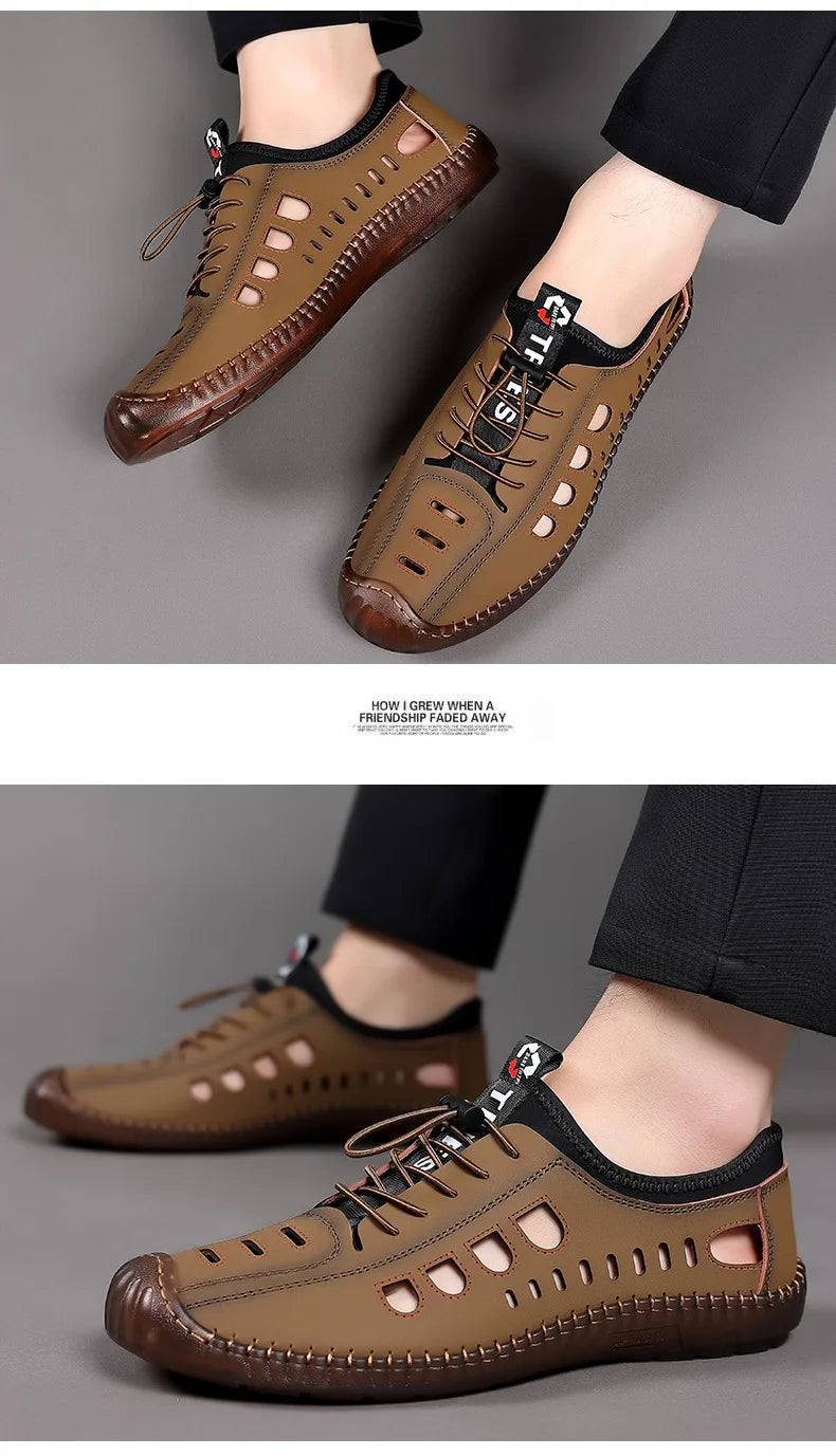 New Summer Men's Casual Sandals Fashion Hollow Breathable Shoes Flat Men's Business Soft Sole Sports Shoes Fashion Men's Shoes