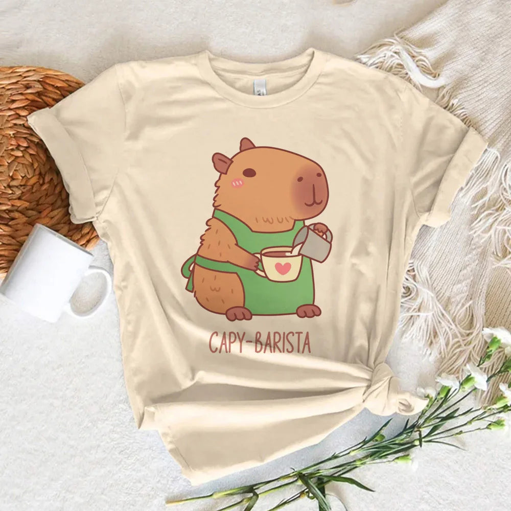 Capybara t shirt women soft fabric tshirt female anime clothing