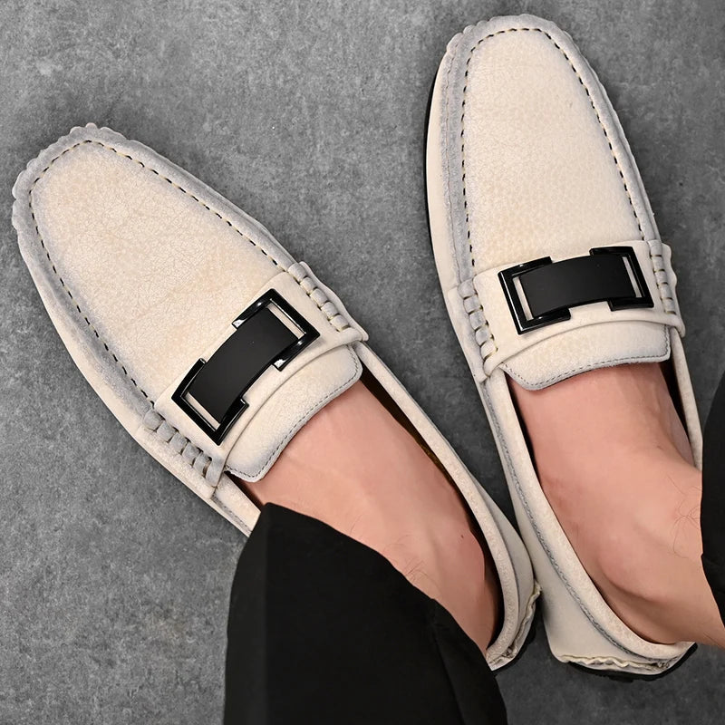 Golden Sapling White Loafers for Men Fashion Soft Sole Social Shoes Casual Driving Flats Slip-on Male Moccasins Plus Size 38-49