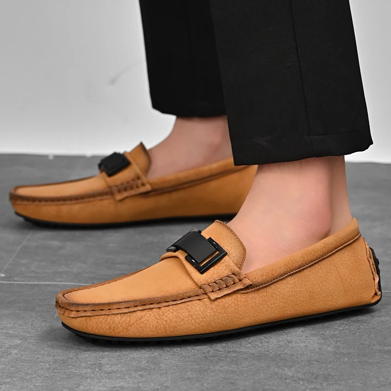 Golden Sapling White Loafers for Men Fashion Soft Sole Social Shoes Casual Driving Flats Slip-on Male Moccasins Plus Size 38-49