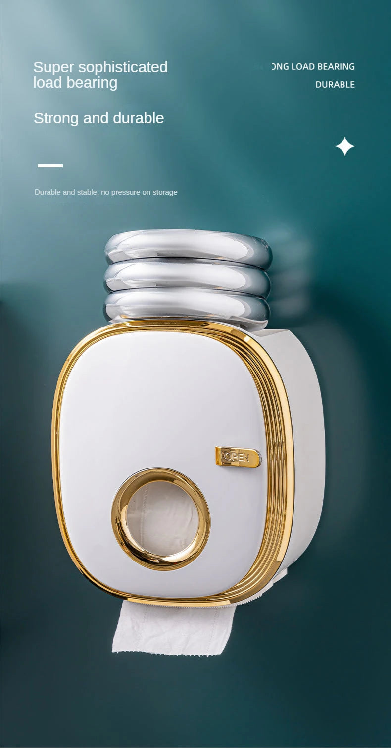 golden Bathroom Shelf Storage Box Punch-Free Wall-Mounted Toilet Paper Holder Box Waterproof Paper Towel Bathroom Storage Rack