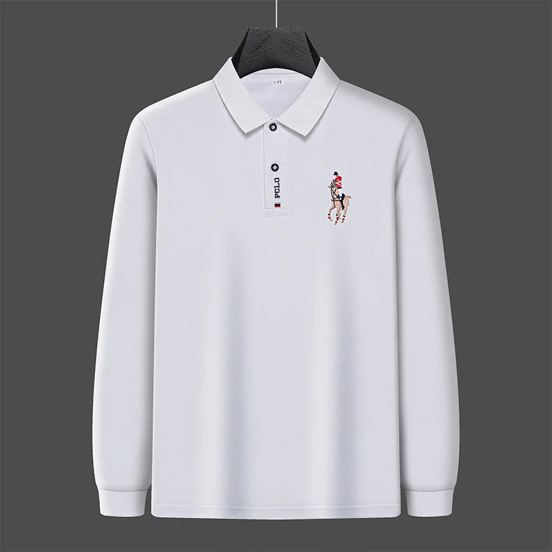 Autumn New Men's Lapel Long Sleeved T-shirt Embroidered Loose Casual Fashion Polo Shirt