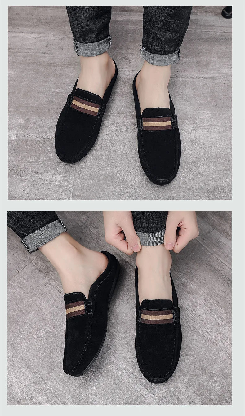 Lefu Shoes Men's Lightweight Bean Shoes Summer One Step Push lazy Breathable Casual Half Support Slippers for men