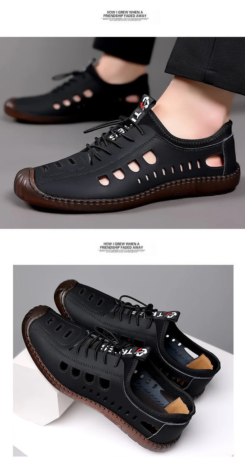 New Summer Men's Casual Sandals Fashion Hollow Breathable Shoes Flat Men's Business Soft Sole Sports Shoes Fashion Men's Shoes