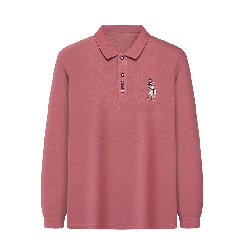 Autumn New Men's Lapel Long Sleeved T-shirt Embroidered Loose Casual Fashion Polo Shirt