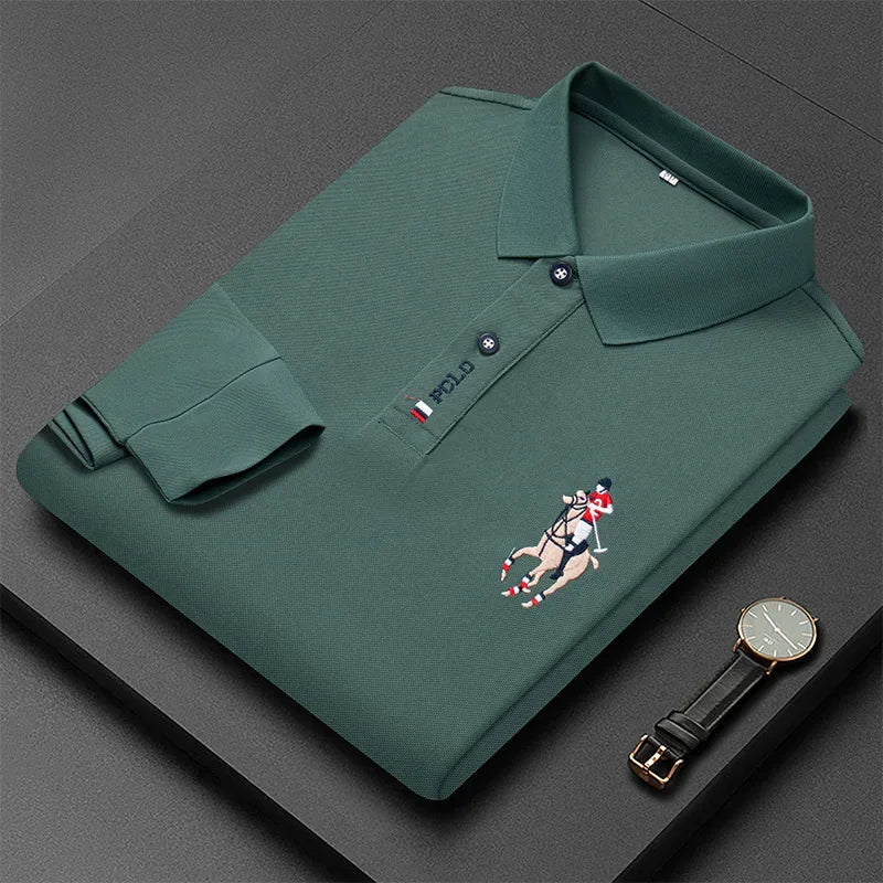 Autumn New Men's Lapel Long Sleeved T-shirt Embroidered Loose Casual Fashion Polo Shirt