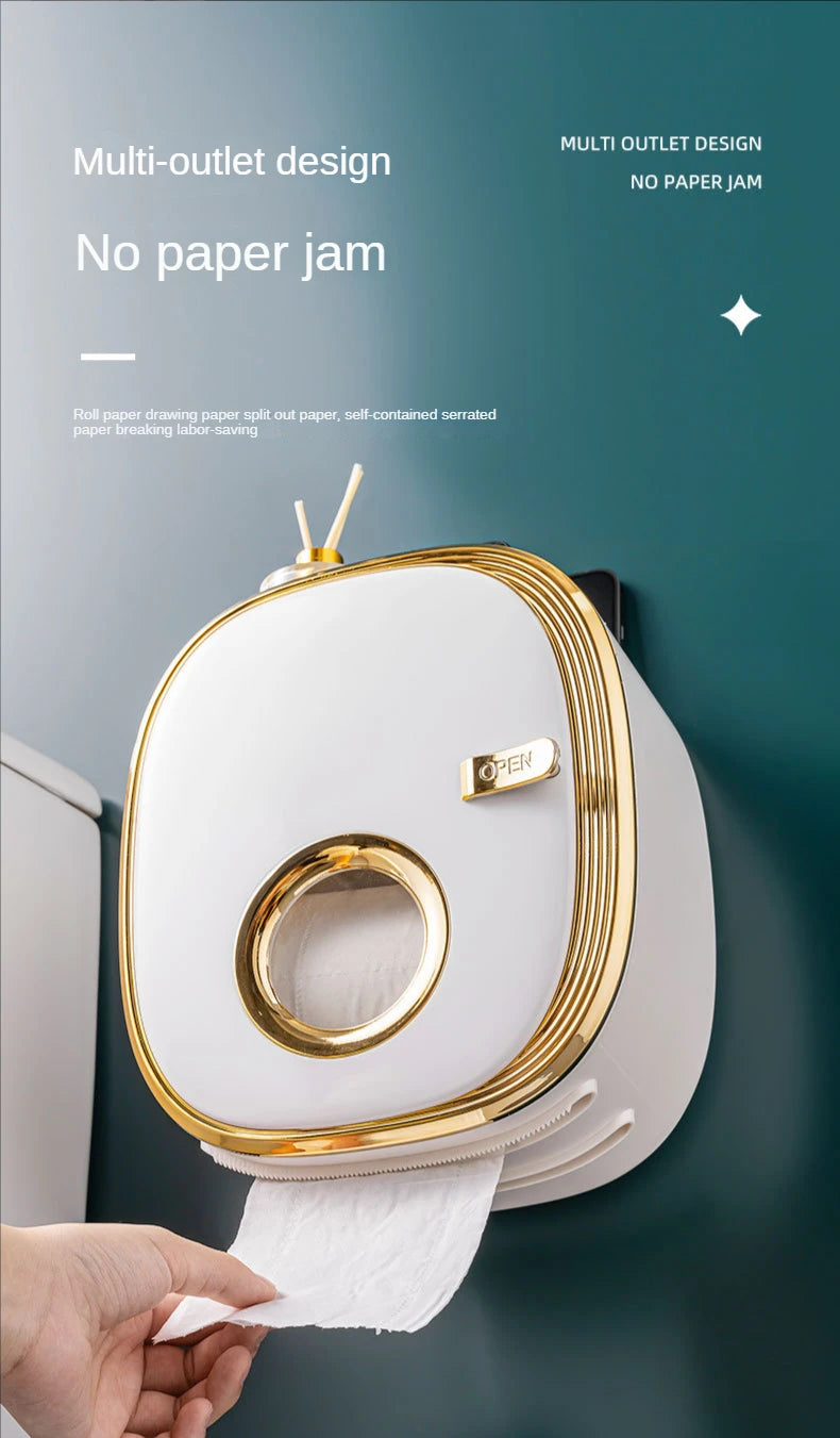 golden Bathroom Shelf Storage Box Punch-Free Wall-Mounted Toilet Paper Holder Box Waterproof Paper Towel Bathroom Storage Rack