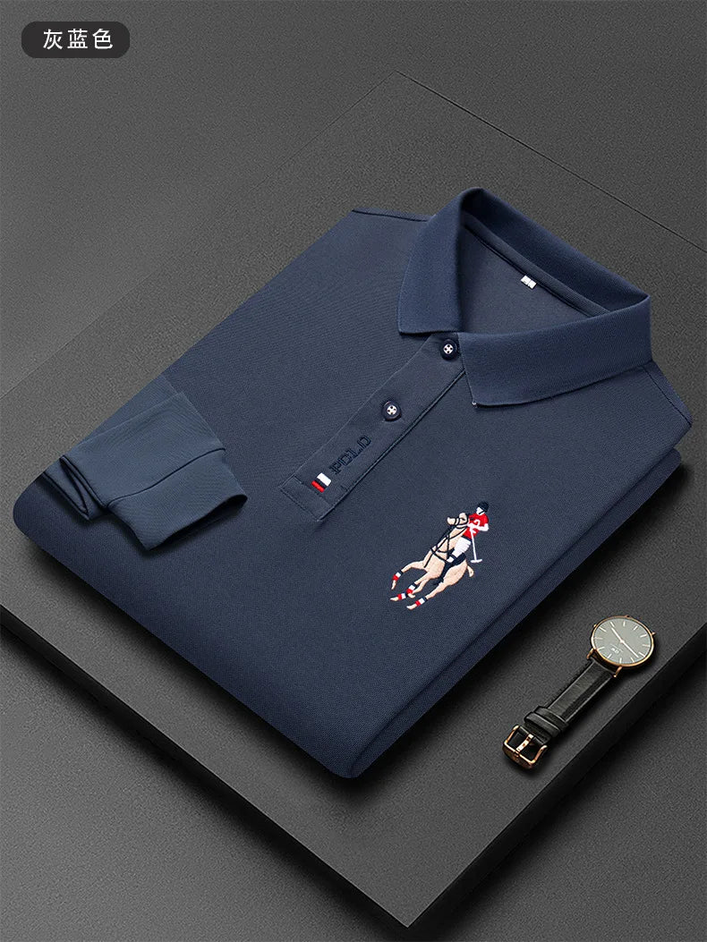 Autumn New Men's Lapel Long Sleeved T-shirt Embroidered Loose Casual Fashion Polo Shirt
