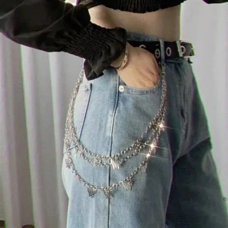 Fashion Butterfly Waist Chains Jeans Trousers Skirt Multi Alloy Chain Layer Hip-hop Punk Women's Pendant Jewelry