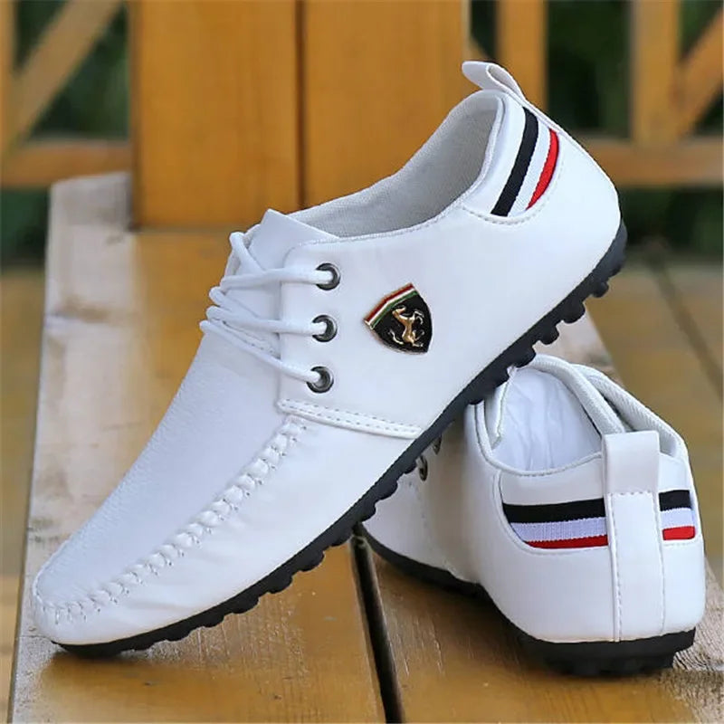 Mens Shoes White Black Leather Brand Driving Autumn Male Flats Men's Peas Shoes Man The British Men Sneakers Shoes for Men