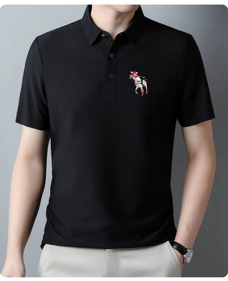 Men's Short Sleeve Polo Shirt, Ice Silk, Jacquard, Casual, Business Fashion, Stand Collar, Summer, New Style