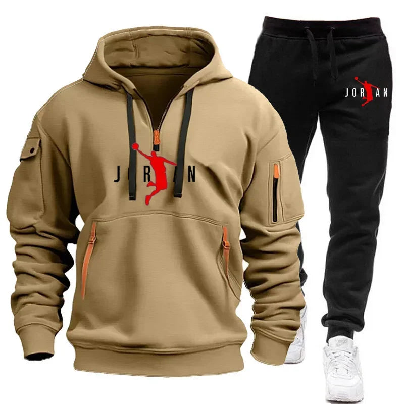 "FlexFit Tracksuit: Men's Fleece Hoodie & Sweatshirt Set for Casual Comfort"