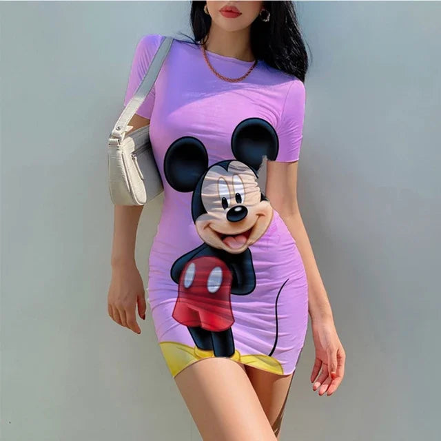 "MagicVibe Disney Dress: Minnie & Mickey Bodycon for Summer Fun"