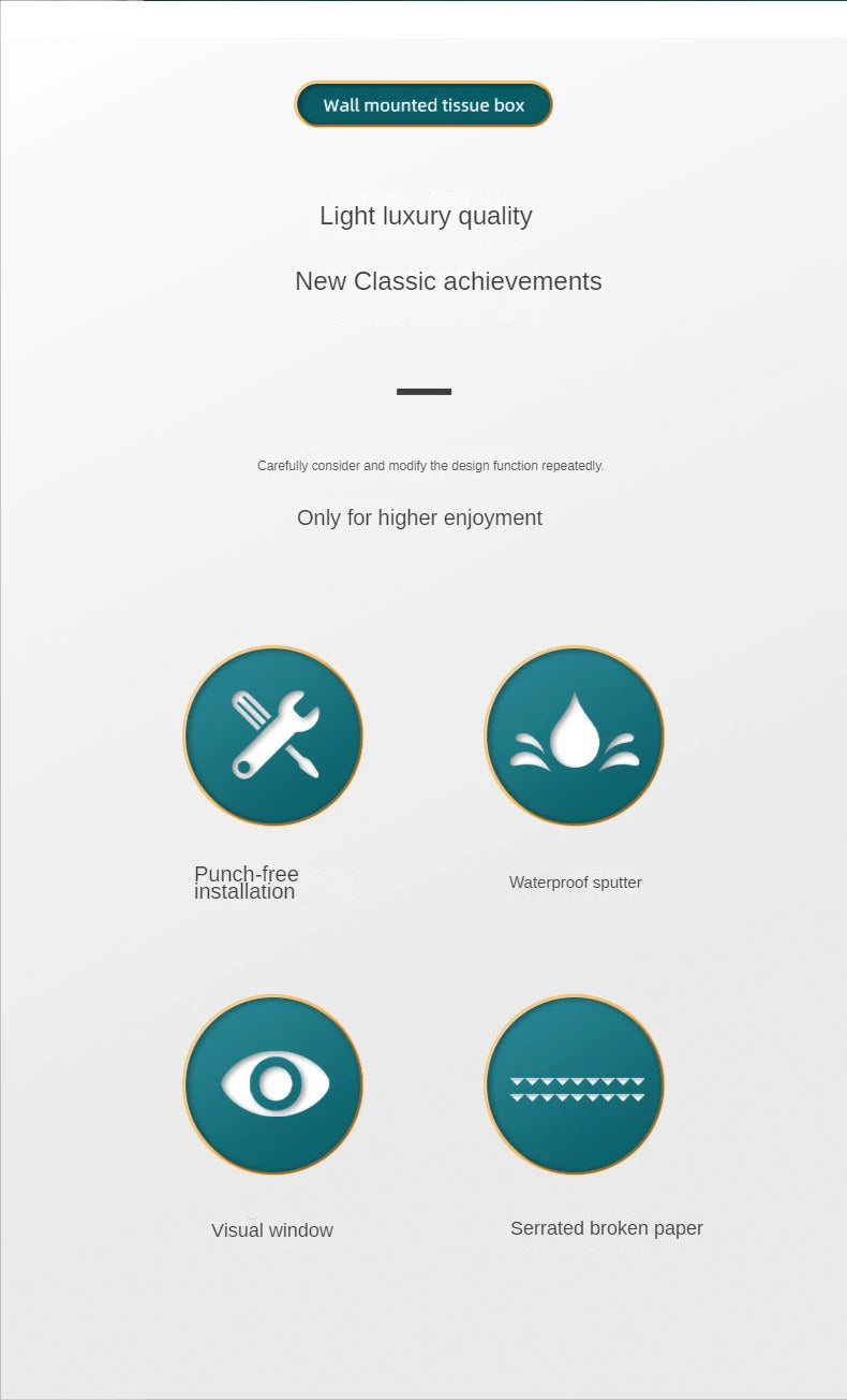 golden Bathroom Shelf Storage Box Punch-Free Wall-Mounted Toilet Paper Holder Box Waterproof Paper Towel Bathroom Storage Rack