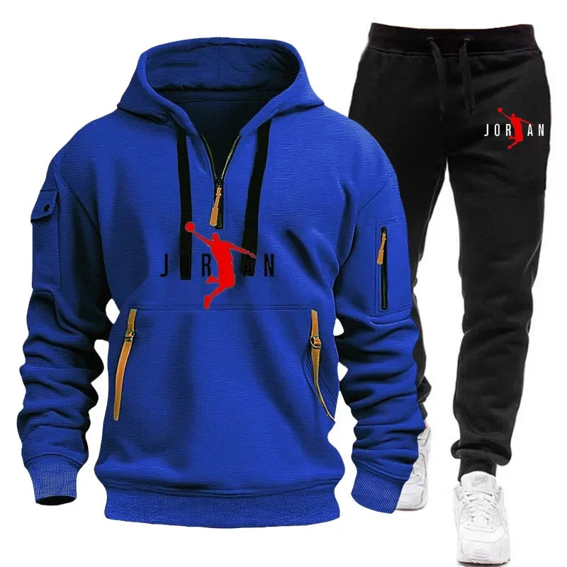 "FlexFit Tracksuit: Men's Fleece Hoodie & Sweatshirt Set for Casual Comfort"