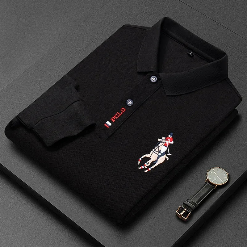 Autumn New Men's Lapel Long Sleeved T-shirt Embroidered Loose Casual Fashion Polo Shirt