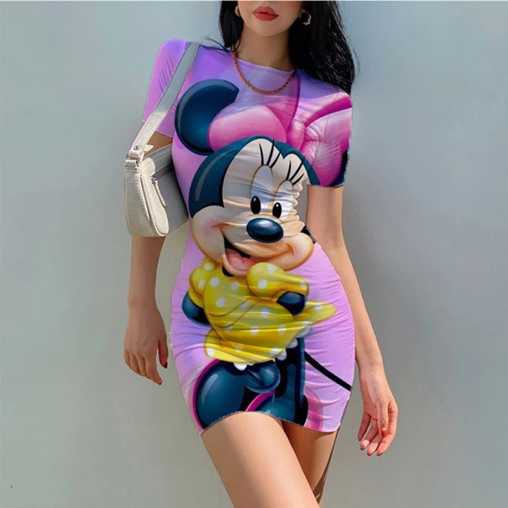 "MagicVibe Disney Dress: Minnie & Mickey Bodycon for Summer Fun"