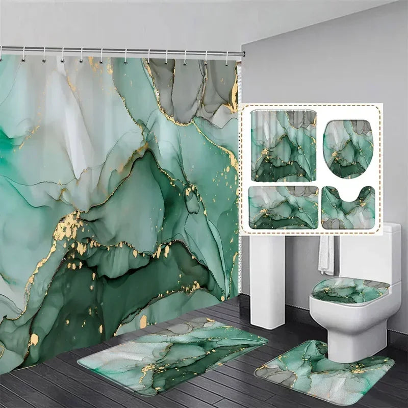 Marble free flow metal swirl texture shower curtain rug set natural luxury abstract fluid texture waterproof shower curtains set