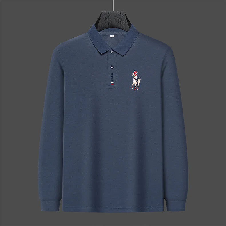 Autumn New Men's Lapel Long Sleeved T-shirt Embroidered Loose Casual Fashion Polo Shirt