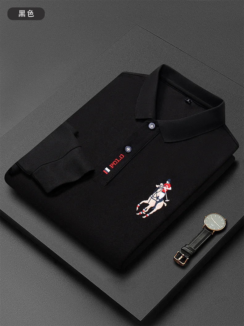 Autumn New Men's Lapel Long Sleeved T-shirt Embroidered Loose Casual Fashion Polo Shirt