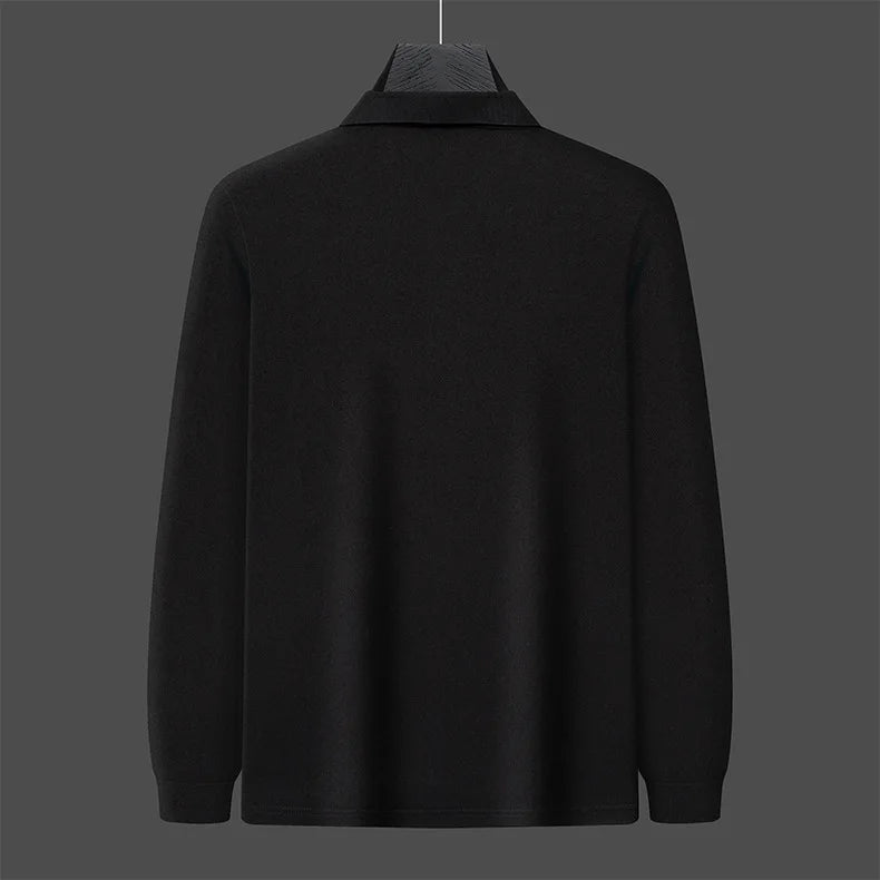 Autumn New Men's Lapel Long Sleeved T-shirt Embroidered Loose Casual Fashion Polo Shirt