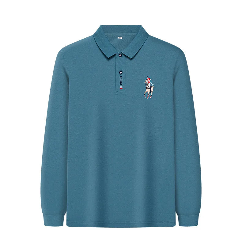 Autumn New Men's Lapel Long Sleeved T-shirt Embroidered Loose Casual Fashion Polo Shirt