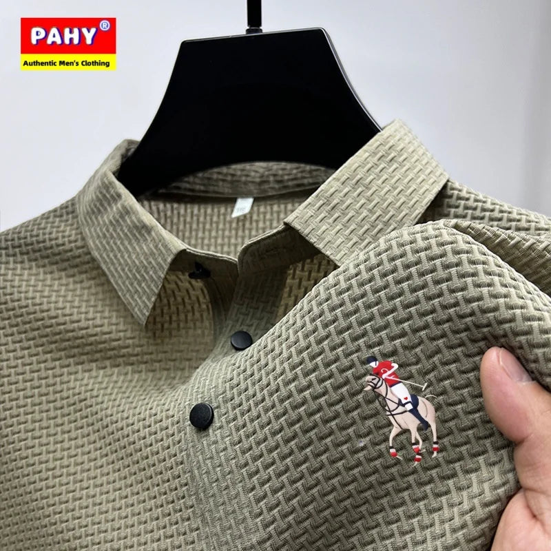 Men's Short Sleeve Polo Shirt, Ice Silk, Jacquard, Casual, Business Fashion, Stand Collar, Summer, New Style