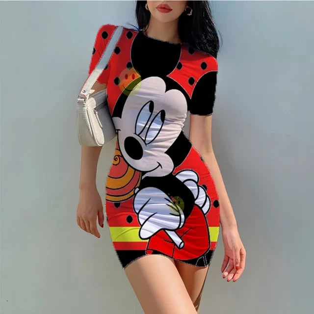 "MagicVibe Disney Dress: Minnie & Mickey Bodycon for Summer Fun"