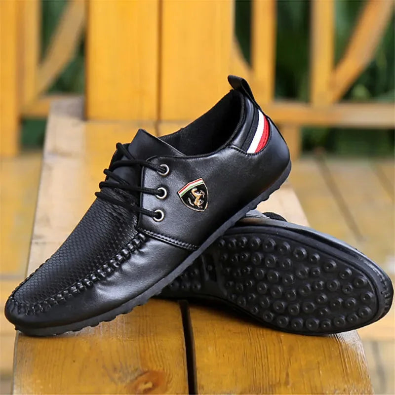 Mens Shoes White Black Leather Brand Driving Autumn Male Flats Men's Peas Shoes Man The British Men Sneakers Shoes for Men