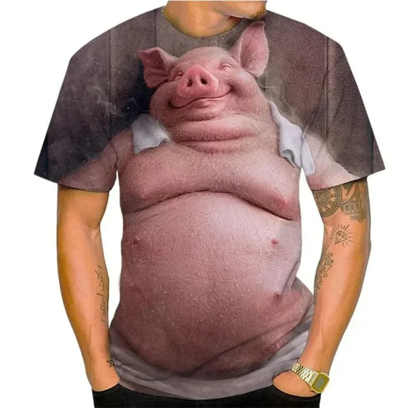 3D Printing Fat Pig T-Shirt Men Funny Animal
