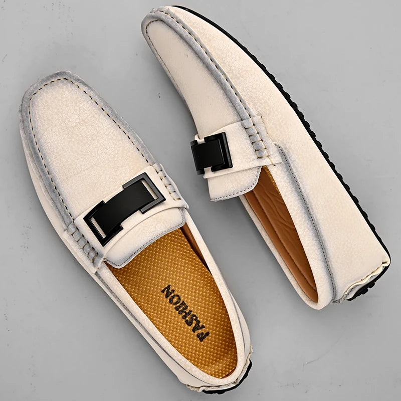Golden Sapling White Loafers for Men Fashion Soft Sole Social Shoes Casual Driving Flats Slip-on Male Moccasins Plus Size 38-49