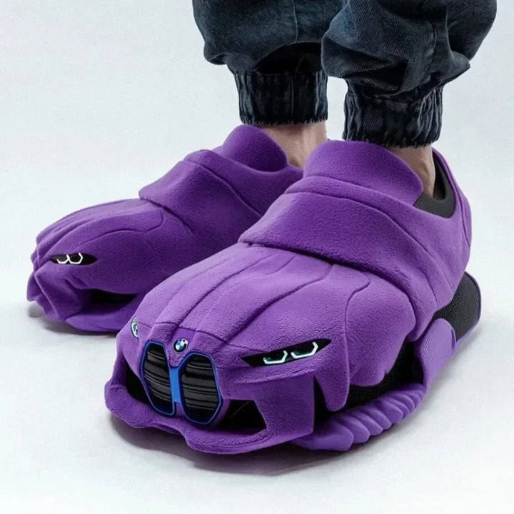 "SpeedSoft 2025: Plush Racing Slippers for Car Lovers"