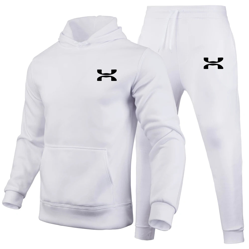 Men's Print Tracksuit Winter Casual Hoodies + Long Pants 2PCS Set and Print Hoodies Outdoor Sport Jogging Wear