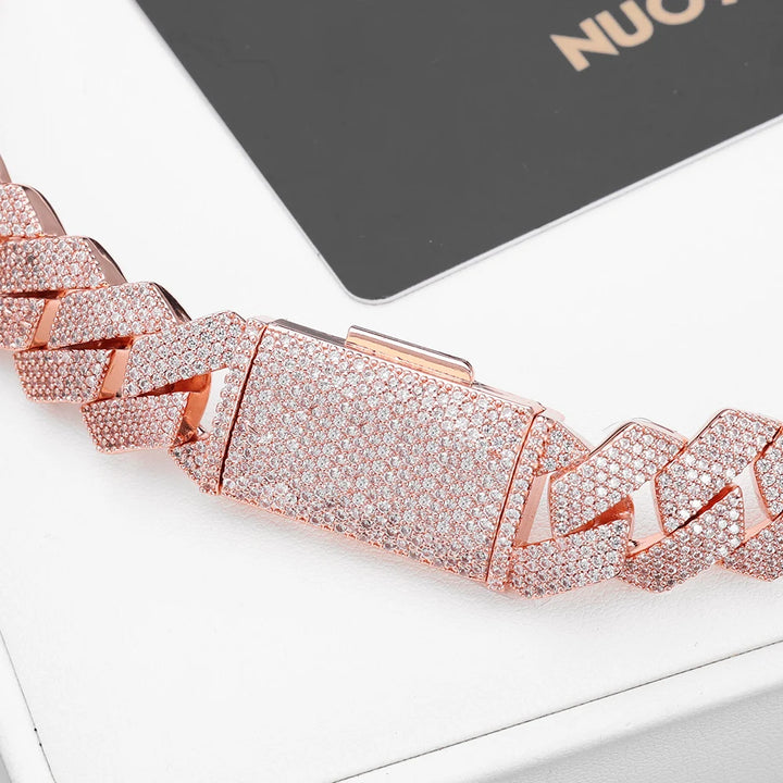 "DiamondGlow Cuban Chain: 15mm Rose Gold Iced Luxury Necklace"