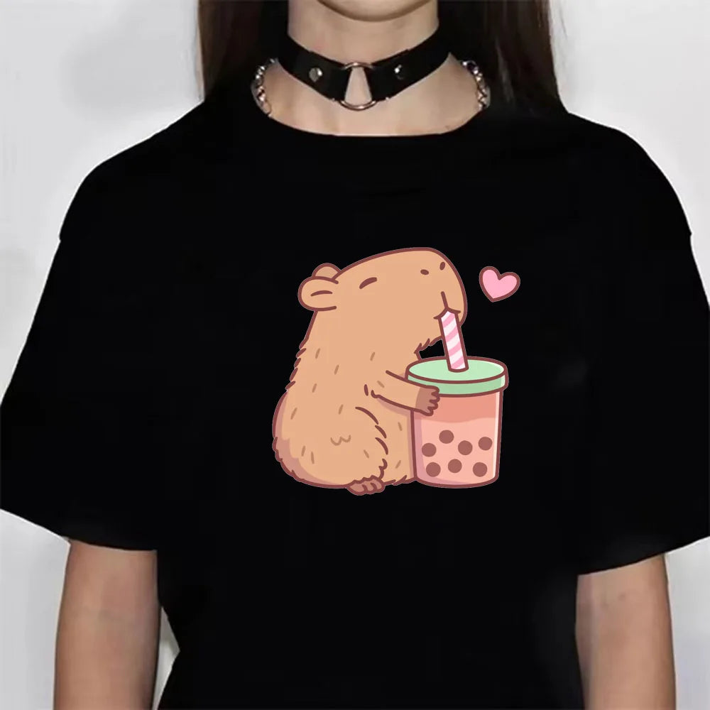 Capybara t shirt women soft fabric tshirt female anime clothing