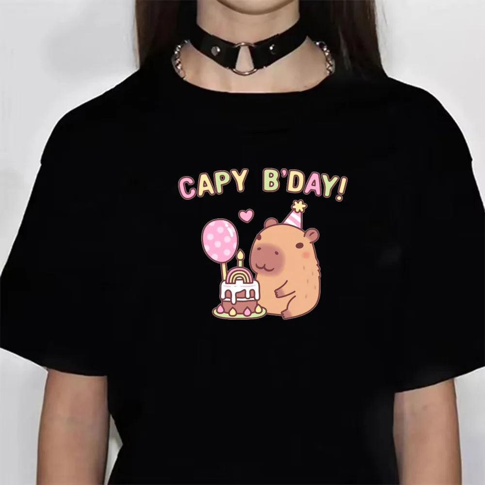 Capybara t shirt women soft fabric tshirt female anime clothing