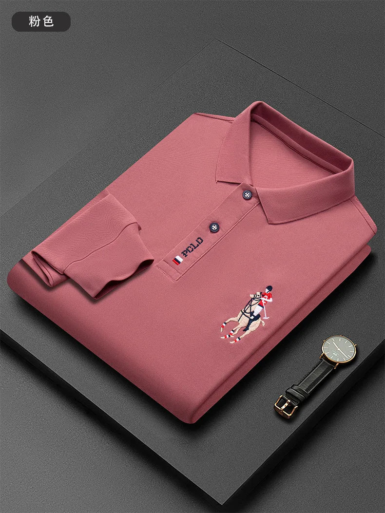 Autumn New Men's Lapel Long Sleeved T-shirt Embroidered Loose Casual Fashion Polo Shirt