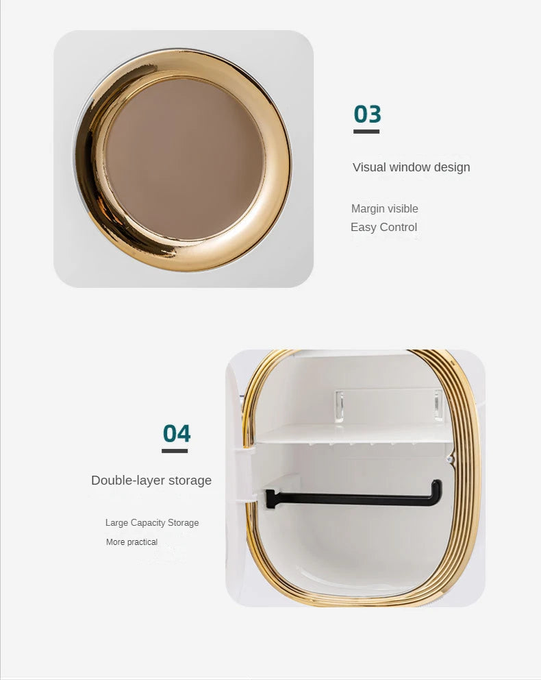 golden Bathroom Shelf Storage Box Punch-Free Wall-Mounted Toilet Paper Holder Box Waterproof Paper Towel Bathroom Storage Rack