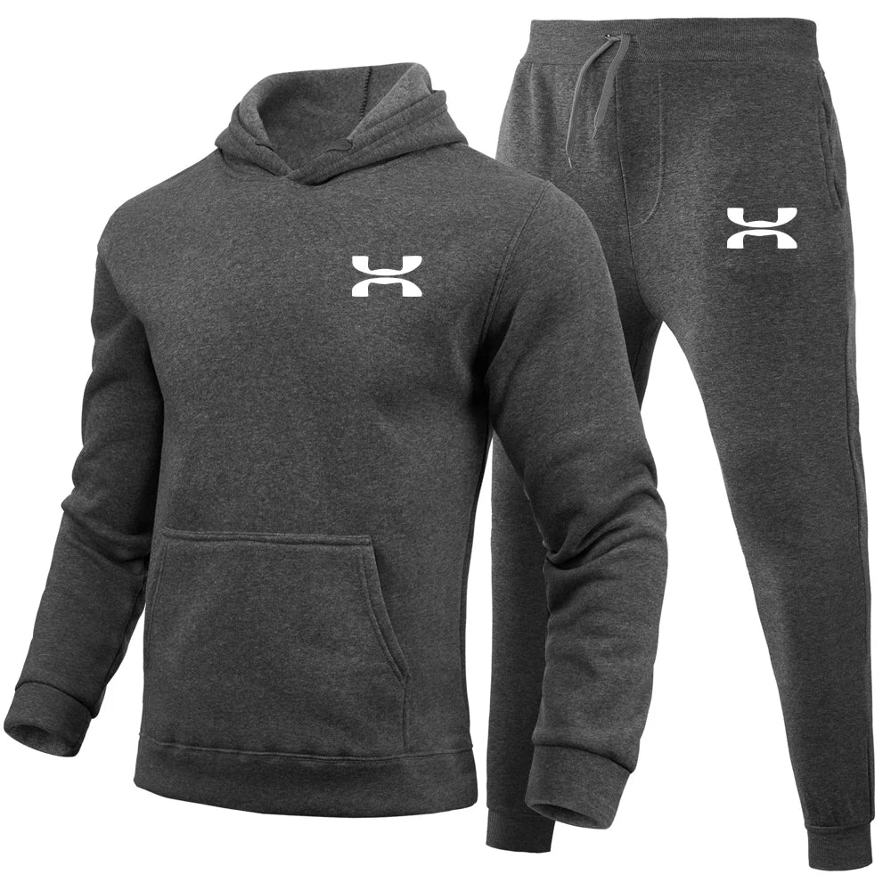 Men's Print Tracksuit Winter Casual Hoodies + Long Pants 2PCS Set and Print Hoodies Outdoor Sport Jogging Wear