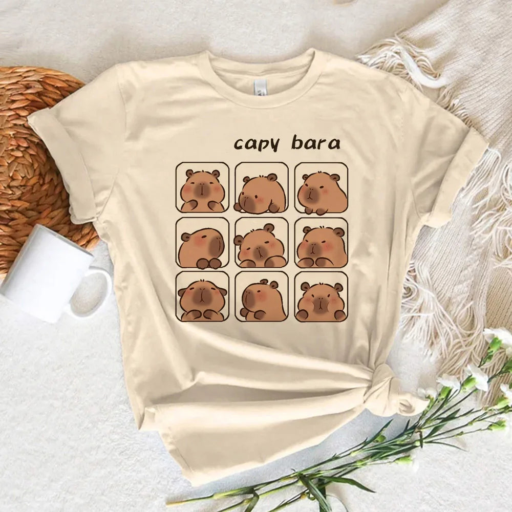 Capybara t shirt women soft fabric tshirt female anime clothing