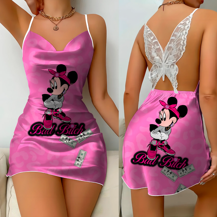 MagicKnot Mini Dress: Elegant Satin Disney Minnie & Mickey Party Dress"