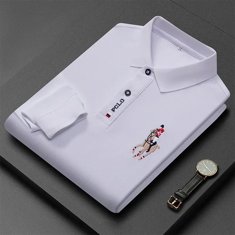 Autumn New Men's Lapel Long Sleeved T-shirt Embroidered Loose Casual Fashion Polo Shirt